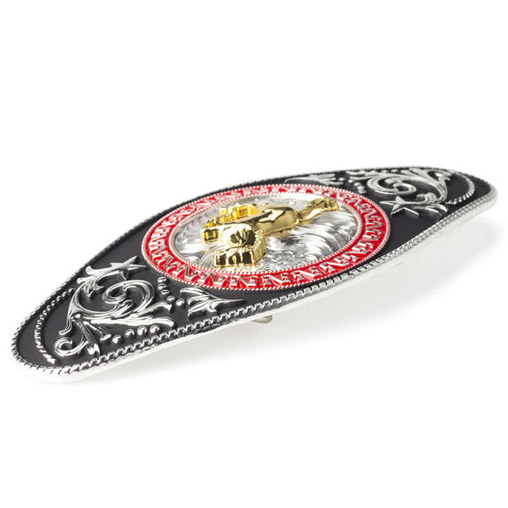 Men's DIY Western Black Gold Animal Buckle Leather Belt - image 3