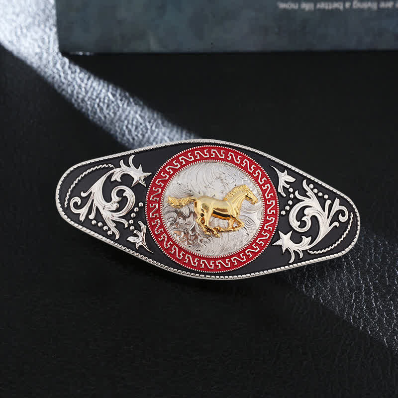 Men's DIY Western Black Gold Animal Buckle Leather Belt - Running Horse - Without Belt - image 1