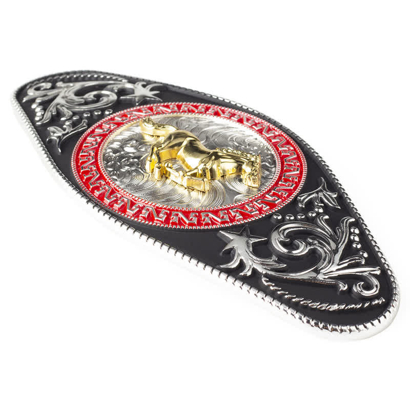 Men's DIY Western Black Gold Animal Buckle Leather Belt - image 4