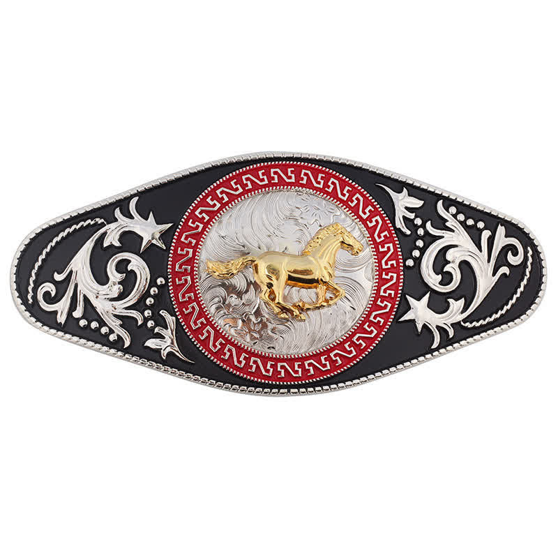 Men's DIY Western Black Gold Animal Buckle Leather Belt - image 1