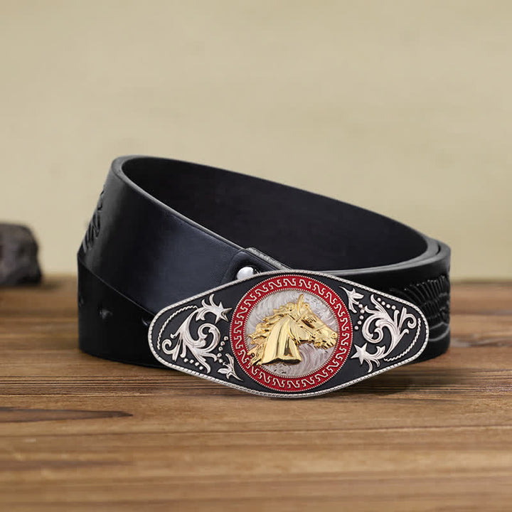 Men's DIY Western Black Gold Animal Buckle Leather Belt - Horse Head - Black Embossed Eagle Belt (40) - image 16