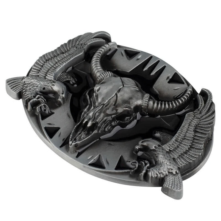 Men's DIY Vintage Bull & Dual Eagles Buckle Leather Belt - image 11