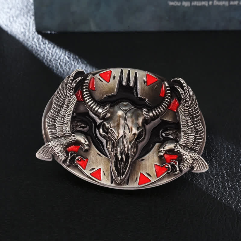 Men's DIY Vintage Bull & Dual Eagles Buckle Leather Belt - Red - Without Belt - image 0