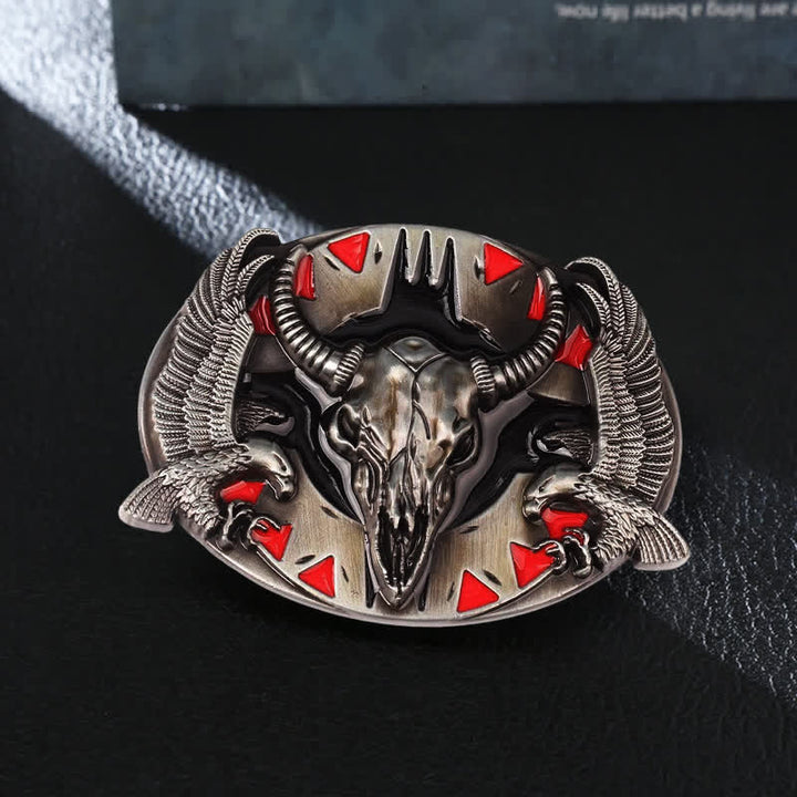 Men's DIY Vintage Bull & Dual Eagles Buckle Leather Belt - Red - Without Belt - image 0