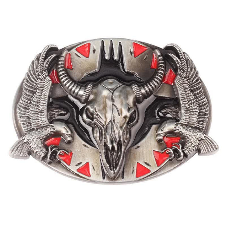 Men's DIY Vintage Bull & Dual Eagles Buckle Leather Belt - image 2