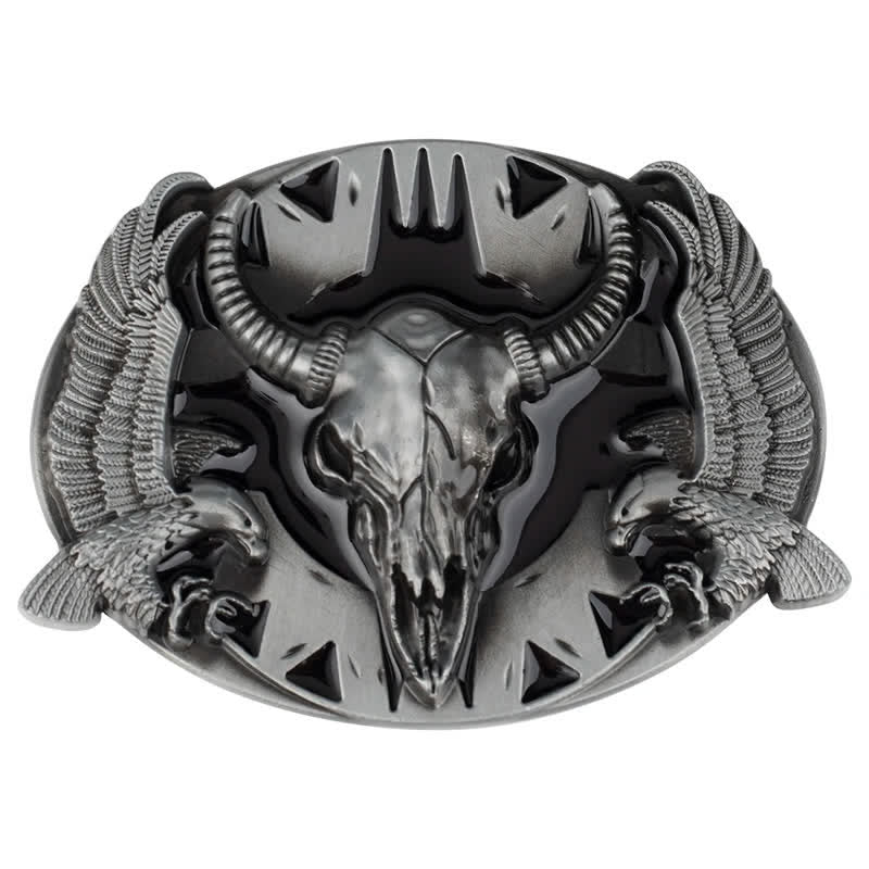 Men's DIY Vintage Bull & Dual Eagles Buckle Leather Belt - Black - Without Belt - image 10
