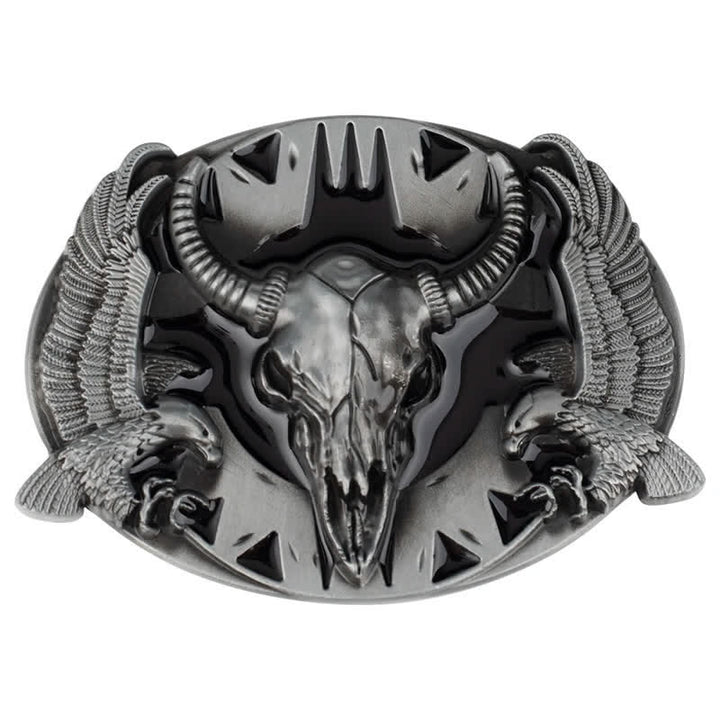 Men's DIY Vintage Bull & Dual Eagles Buckle Leather Belt - Black - Without Belt - image 10