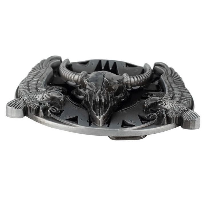 Men's DIY Vintage Bull & Dual Eagles Buckle Leather Belt - image 12