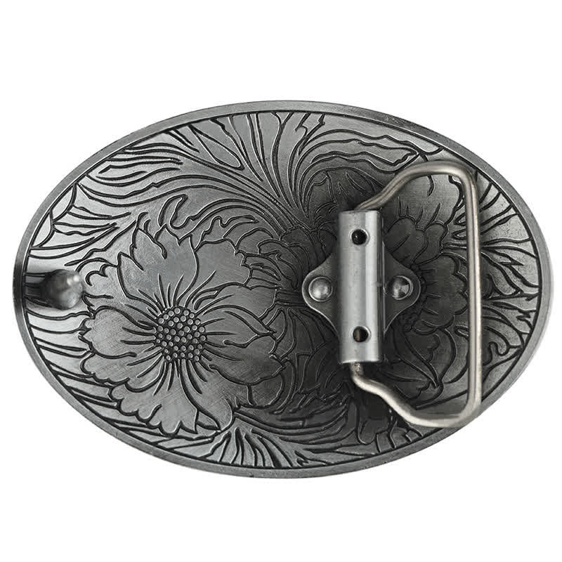Men's DIY Oval Western Floral Buckle Leather Belt - image 2