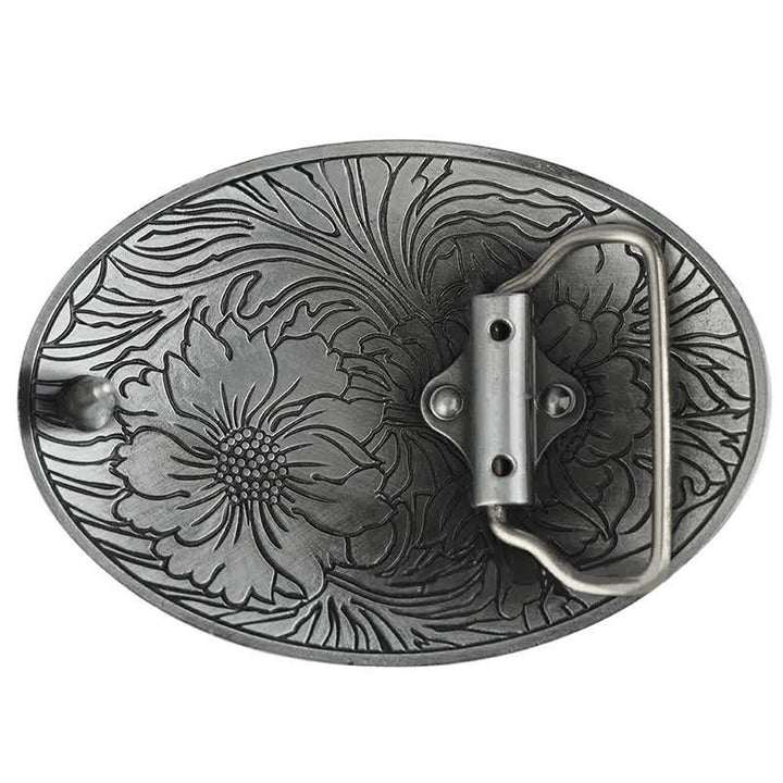 Men's DIY Oval Western Floral Buckle Leather Belt - image 2