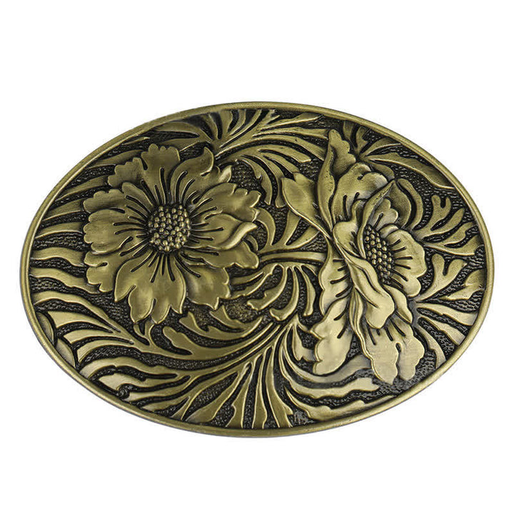 Men's DIY Oval Western Floral Buckle Leather Belt - Bronze - Without Belt - image 10