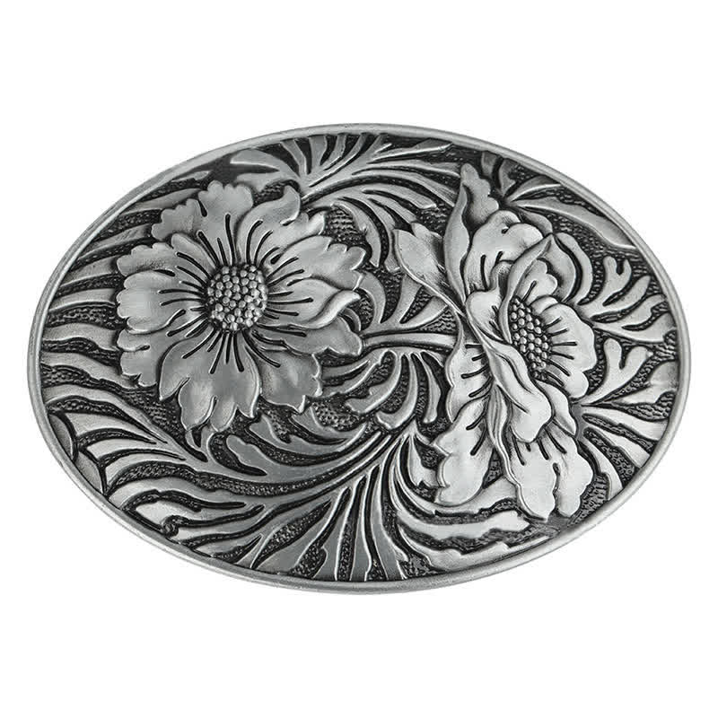 Men's DIY Oval Western Floral Buckle Leather Belt - image 1