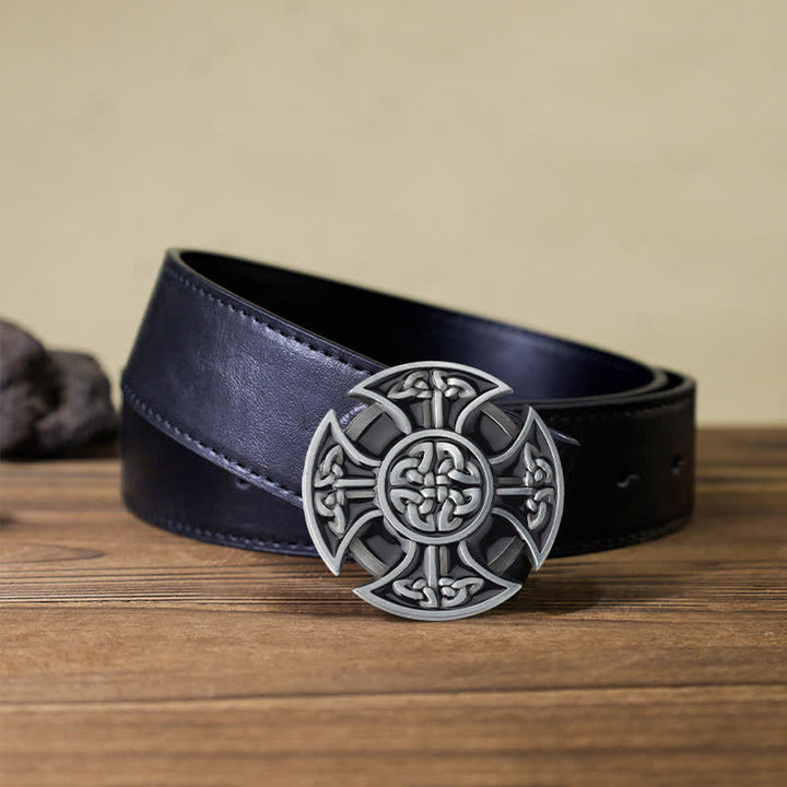 Men's DIY Viking Celtic Cross Knot Buckle Leather Belt - Celtic Cross - Black PU Belt (40) - image 3