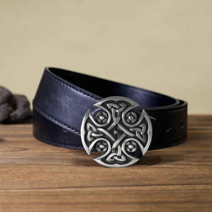 Men's DIY Viking Celtic Cross Knot Buckle Leather Belt - Celtic Knot - Black PU Belt (40) - image 12