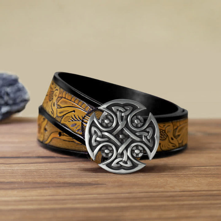 Men's DIY Viking Celtic Cross Knot Buckle Leather Belt - Celtic Knot - SandyBrown Belt (40) - image 17