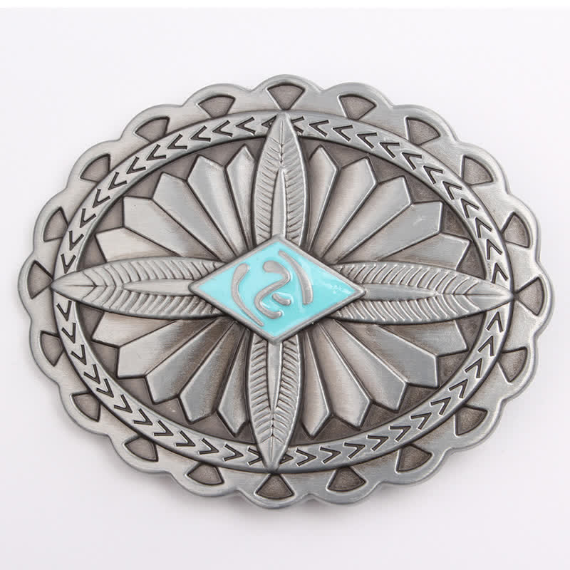 Men's DIY Indian Tribal Cross Totem Buckle Leather Belt - image 2