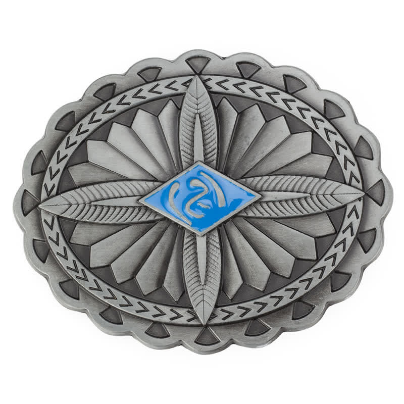 Men's DIY Indian Tribal Cross Totem Buckle Leather Belt - Blue - Without Belt - image 10