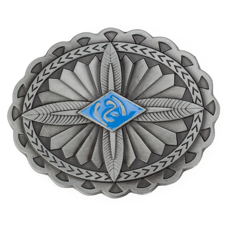 Men's DIY Indian Tribal Cross Totem Buckle Leather Belt - Blue - Without Belt - image 10