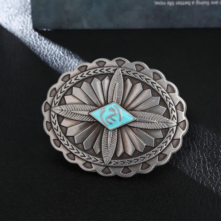Men's DIY Indian Tribal Cross Totem Buckle Leather Belt - Sky Blue - Without Belt - image 0