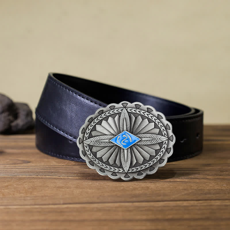 Men's DIY Indian Tribal Cross Totem Buckle Leather Belt - Blue - Black PU Belt (40) - image 12