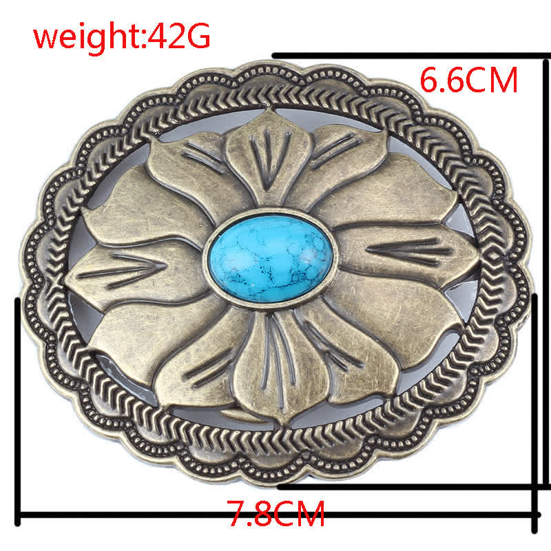 Men's DIY Turquoise Inlaid Floral Buckle Leather Belt - image 4