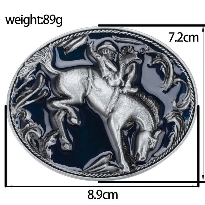Men's DIY Blue Enamel Horse Riding Buckle Leather Belt - image 5