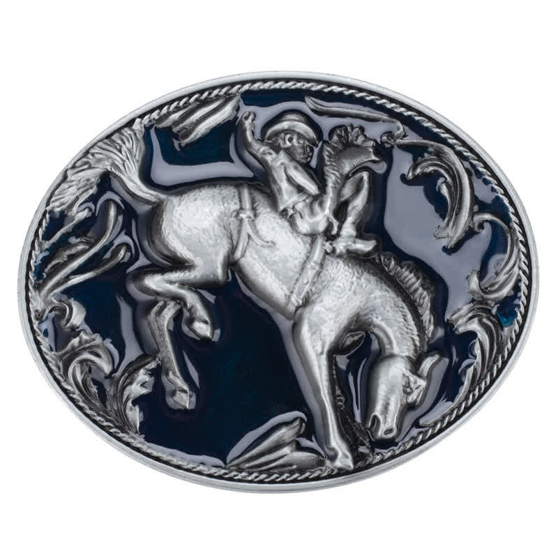 Men's DIY Blue Enamel Horse Riding Buckle Leather Belt - image 1