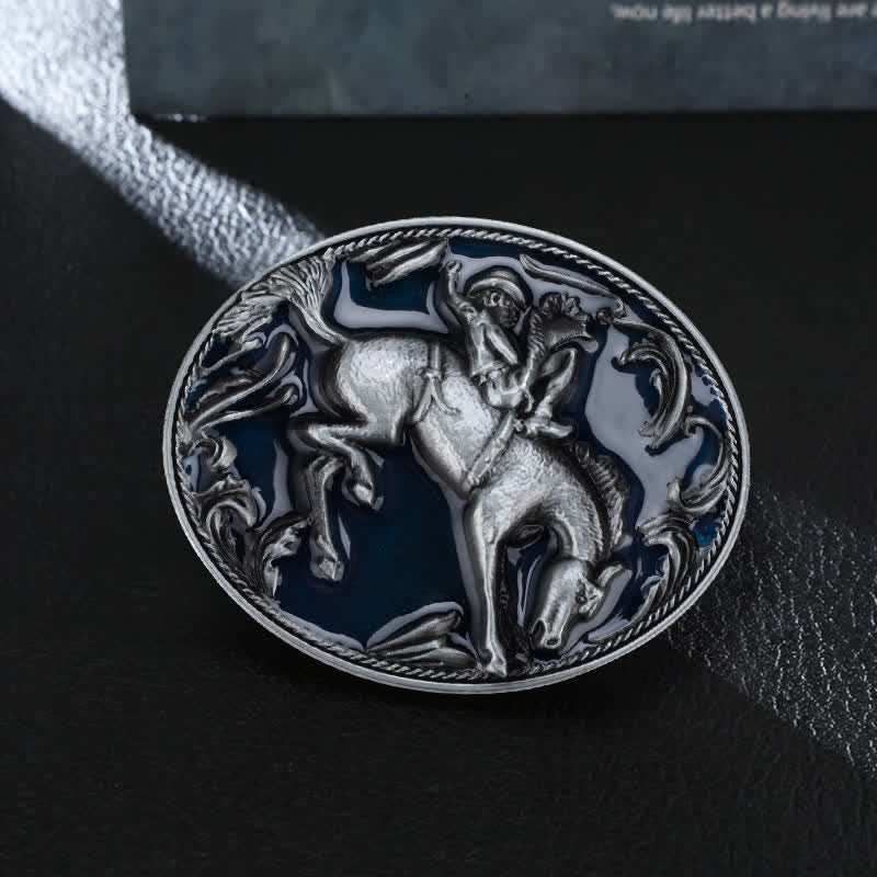 Men's DIY Blue Enamel Horse Riding Buckle Leather Belt - Horse Riding - Without Belt - image 0