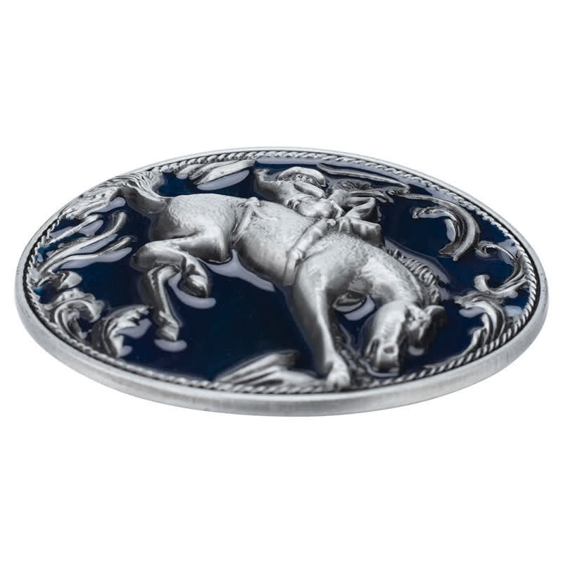 Men's DIY Blue Enamel Horse Riding Buckle Leather Belt - image 3