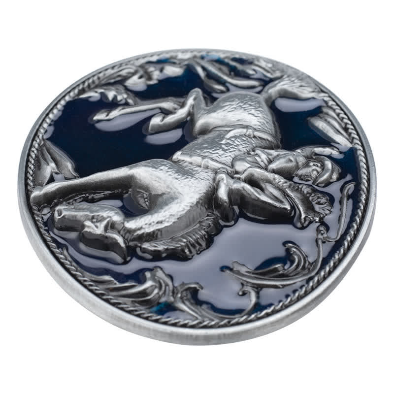 Men's DIY Blue Enamel Horse Riding Buckle Leather Belt - image 2