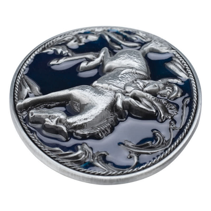 Men's DIY Blue Enamel Horse Riding Buckle Leather Belt - image 2
