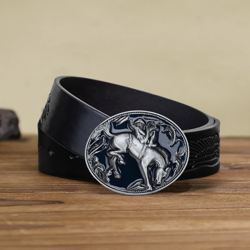 Men's DIY Blue Enamel Horse Riding Buckle Leather Belt - Horse Riding - Black Embossed Eagle Belt (40) - image 7