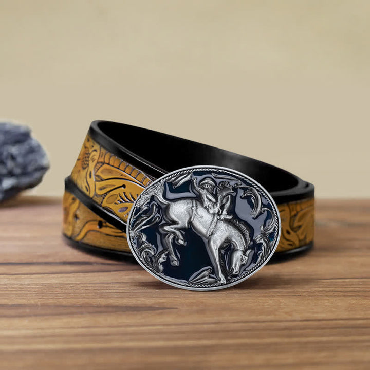 Men's DIY Blue Enamel Horse Riding Buckle Leather Belt - Horse Riding - SandyBrown Belt (40) - image 11