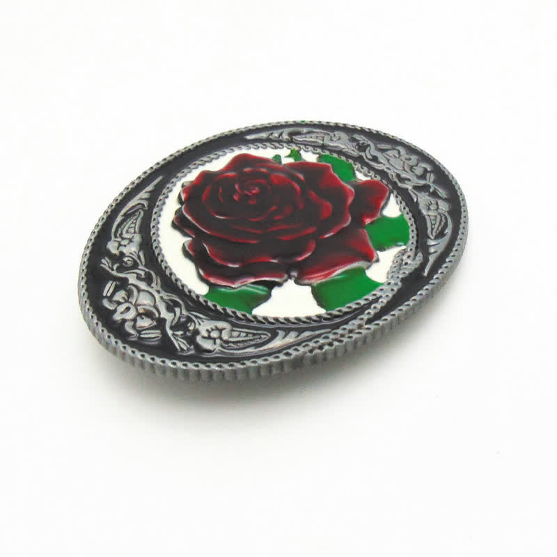 Men's DIY Western Colorful Rose Buckle Leather Belt - image 3