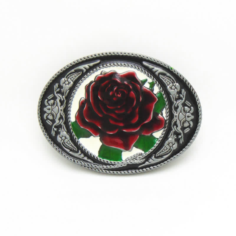 Men's DIY Western Colorful Rose Buckle Leather Belt - image 2