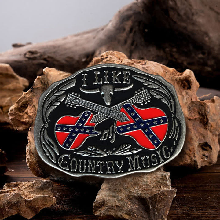 Men's DIY Country Music Guitar Bull Buckle Leather Belt - Country Music - Without Belt - image 0