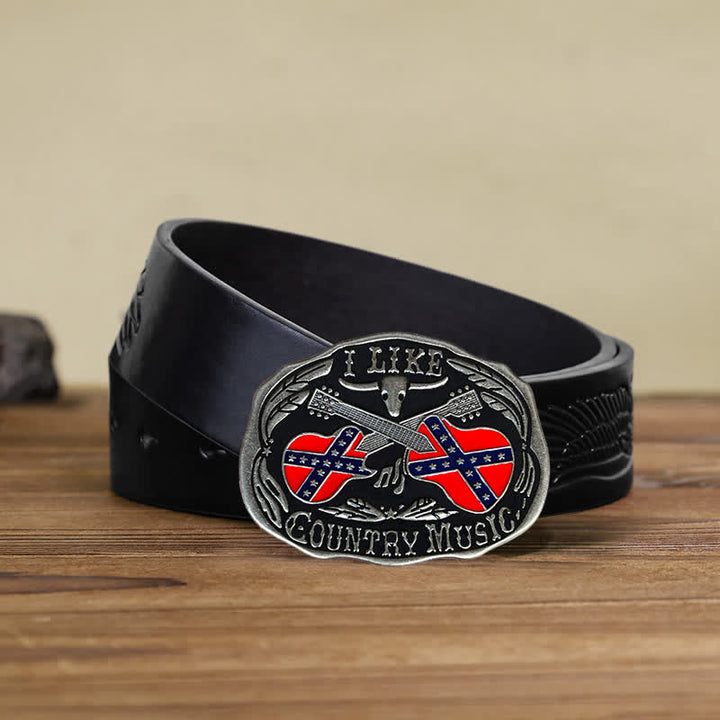 Men's DIY Country Music Guitar Bull Buckle Leather Belt - Country Music - Black Embossed Eagle Belt (40) - image 4