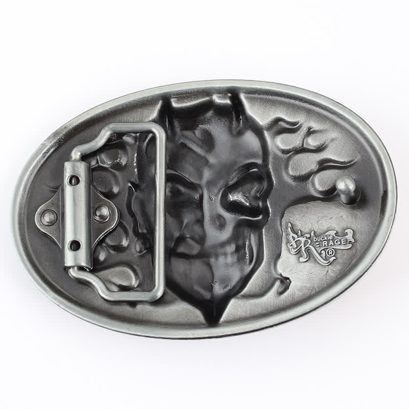 Men's DIY Red Flame Devil Skull Buckle Leather Belt - image 1