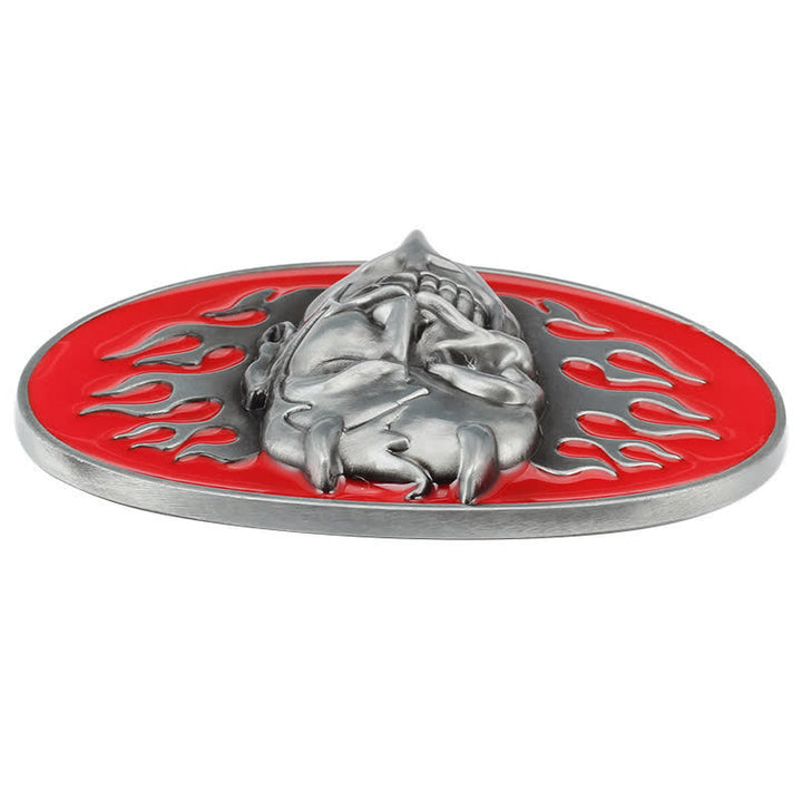 Men's DIY Red Flame Devil Skull Buckle Leather Belt - image 3