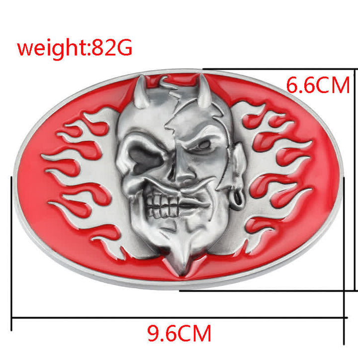 Men's DIY Red Flame Devil Skull Buckle Leather Belt - image 4