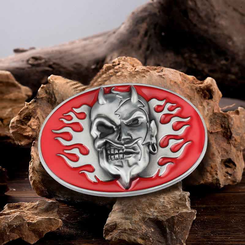 Men's DIY Red Flame Devil Skull Buckle Leather Belt - Flame Devil - Without Belt - image 0