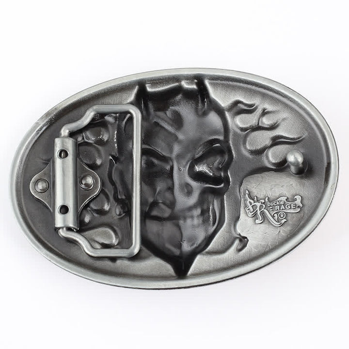 Men's DIY Red Flame Devil Skull Buckle Leather Belt - image 1