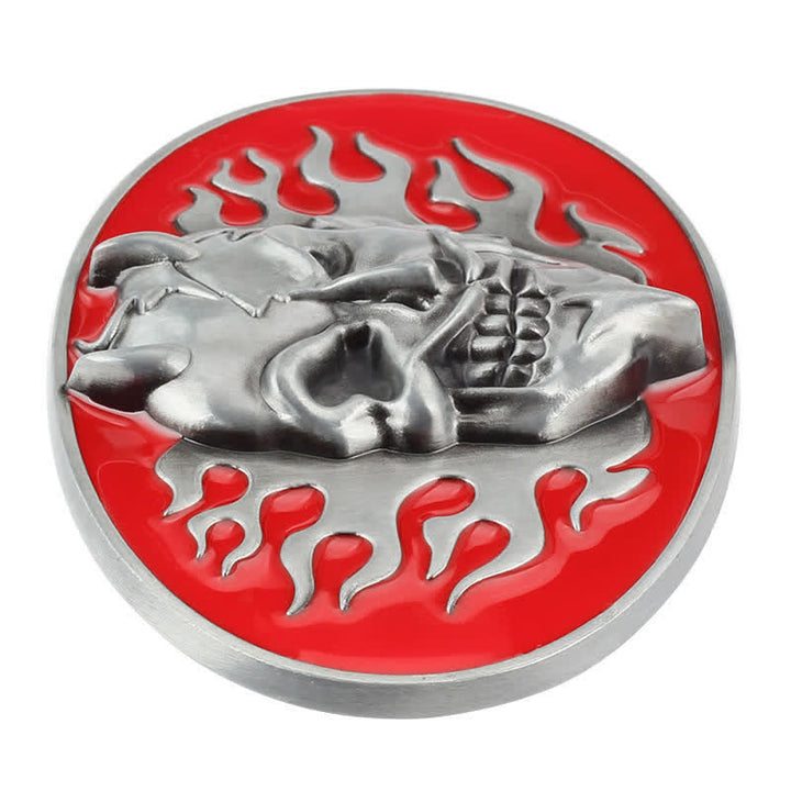 Men's DIY Red Flame Devil Skull Buckle Leather Belt - image 2