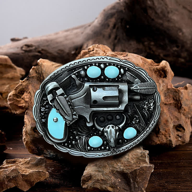 Men's DIY Pistol Bull Head Buckle Leather Belt - Pistol - Without Belt - image 0