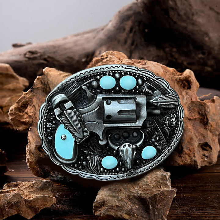 Men's DIY Pistol Bull Head Buckle Leather Belt - Pistol - Without Belt - image 0