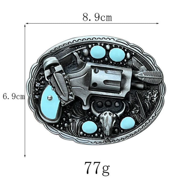 Men's DIY Pistol Bull Head Buckle Leather Belt - image 2