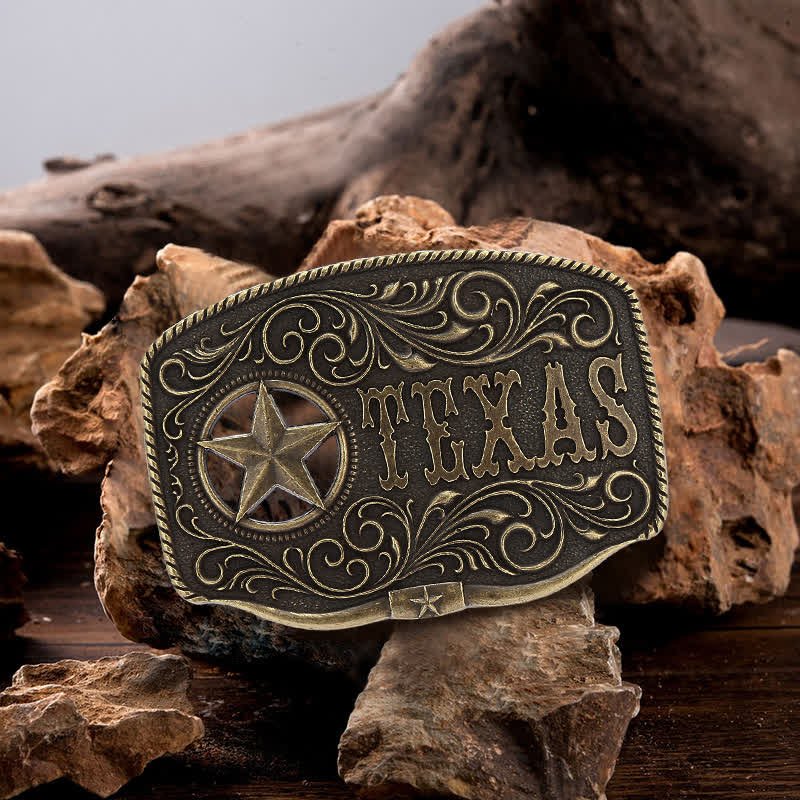 Men's DIY Texas Hollow Pentagrame Buckle Leather Belt - Antique Bronze - Without Belt - image 0