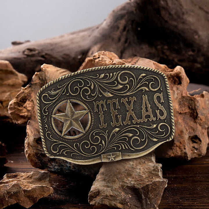 Men's DIY Texas Hollow Pentagrame Buckle Leather Belt - Antique Bronze - Without Belt - image 0