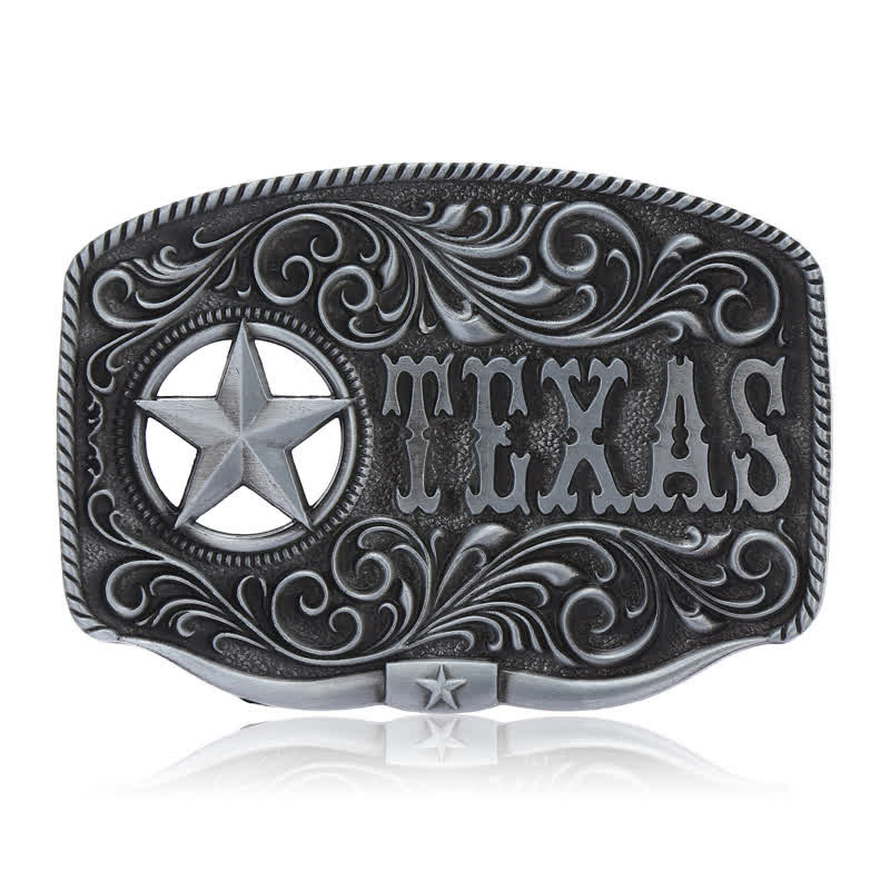 Men's DIY Texas Hollow Pentagrame Buckle Leather Belt - Antique Silver - Without Belt - image 11