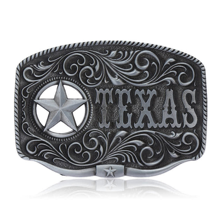 Men's DIY Texas Hollow Pentagrame Buckle Leather Belt - Antique Silver - Without Belt - image 11
